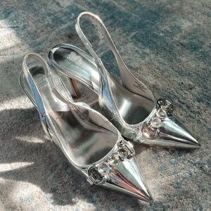 Silver Slingback Heels